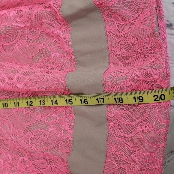 Jessica Simpson Tank Dress Fit Flare Pockets Salmon Pink Lace over Taupe 10 EUC - Picture 11 of 13